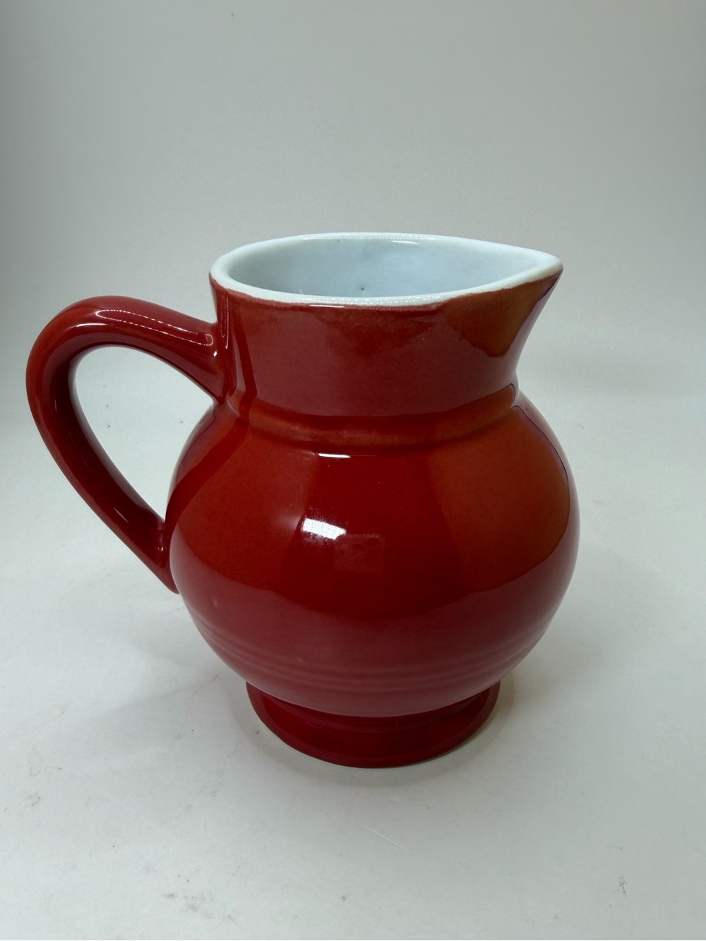 Vtg Emile Henry 4" Red + White Creamer 8 oz Pottery France